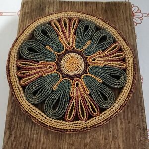 Handwoven Floral Fiber Wall Art - Green, Yellow & Brown